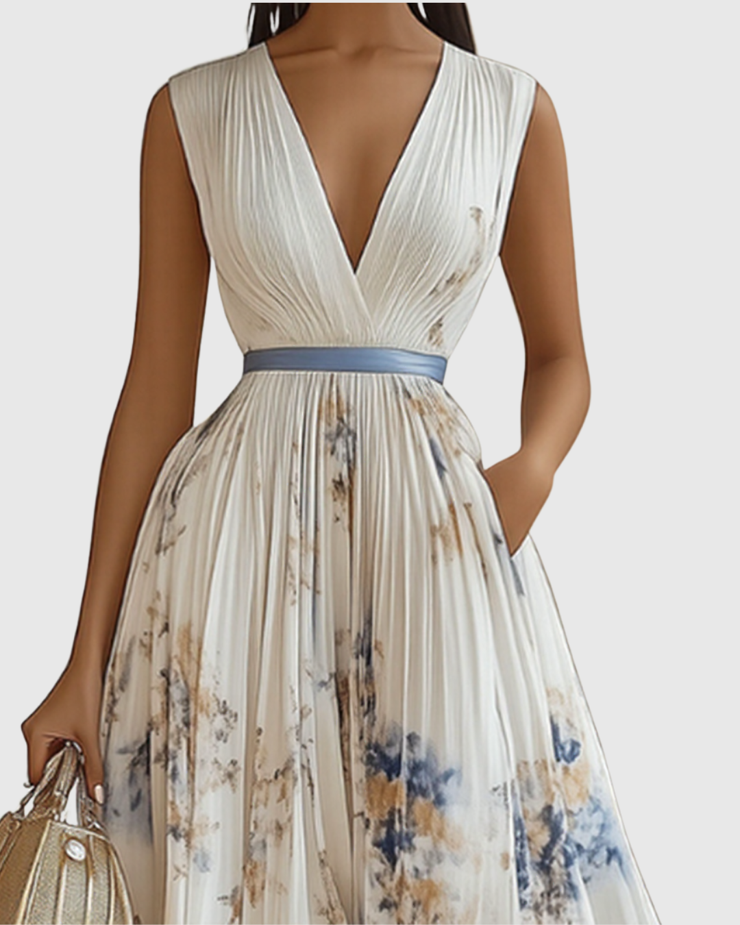 Rowella Women’s Maxi Dress with Pleated Design and Ribbon-Tie Waist 1