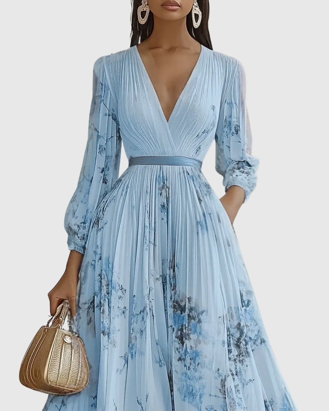 Rowella Women’s Maxi Dress with Pleated Design and Ribbon-Tie Waist 4