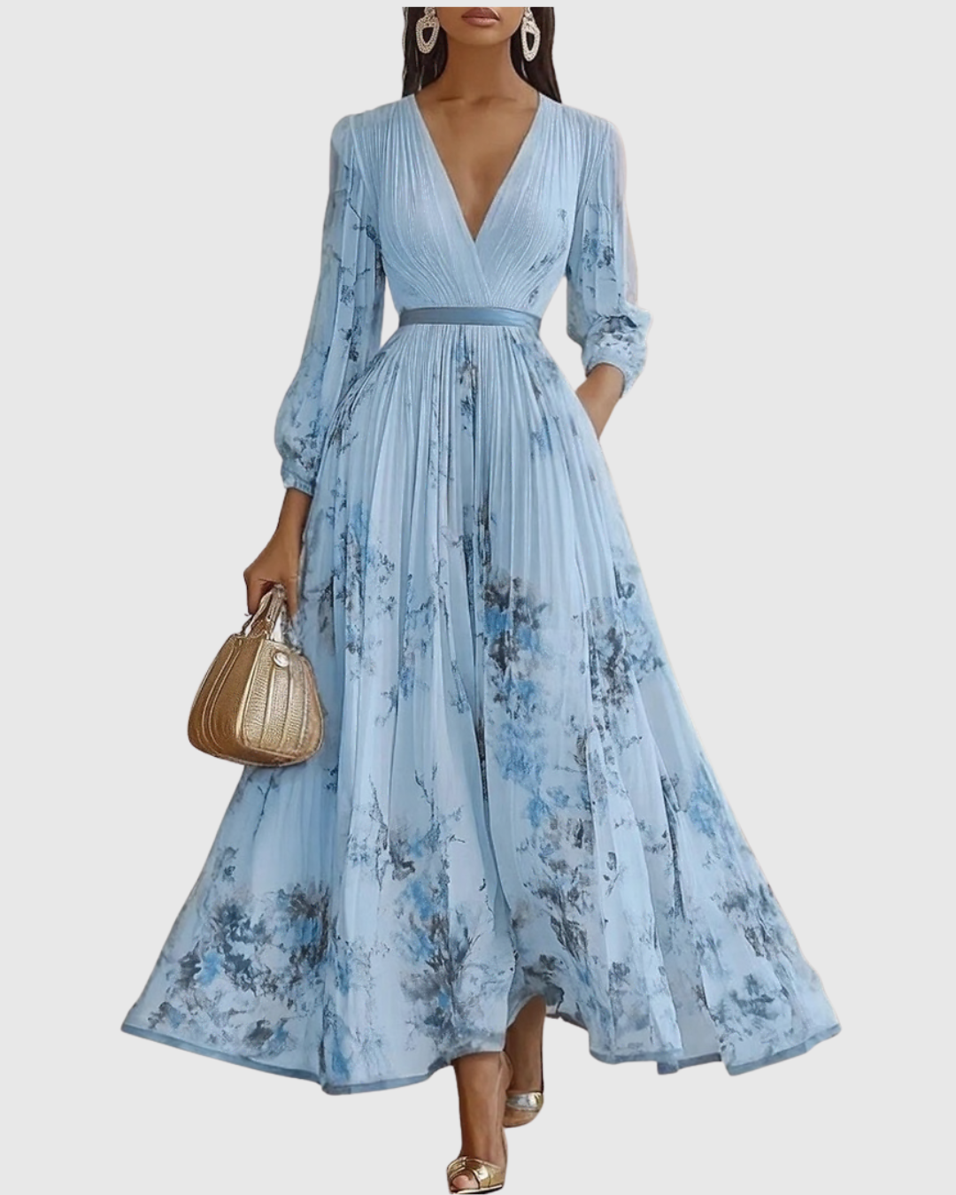Rowella Women’s Maxi Dress with Pleated Design and Ribbon-Tie Waist 5