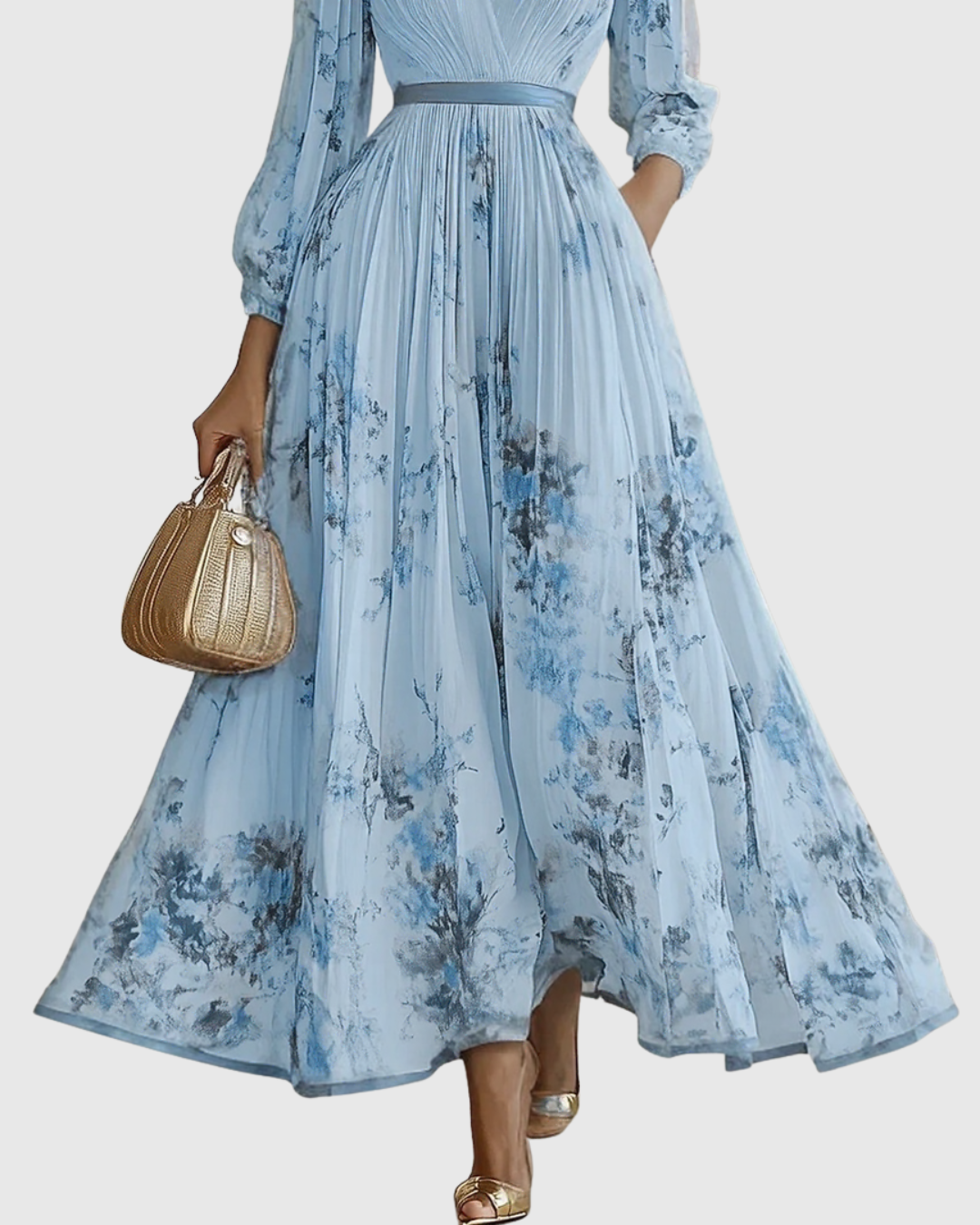 Rowella Women’s Maxi Dress with Pleated Design and Ribbon-Tie Waist 6