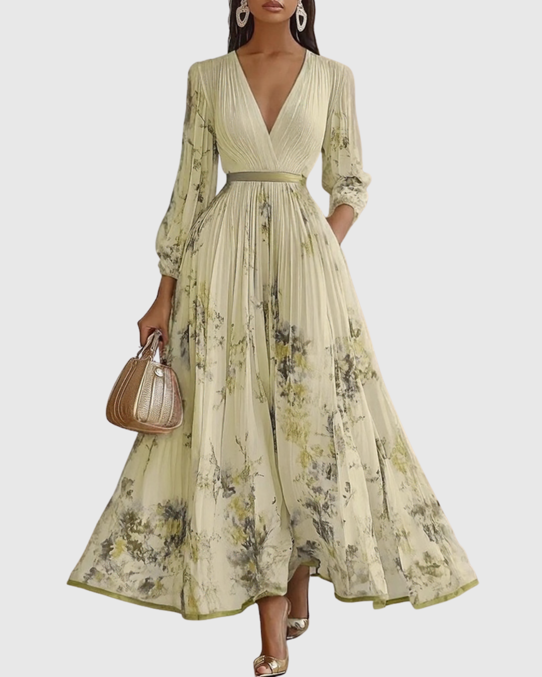 Rowella Women’s Maxi Dress with Pleated Design and Ribbon-Tie Waist 7