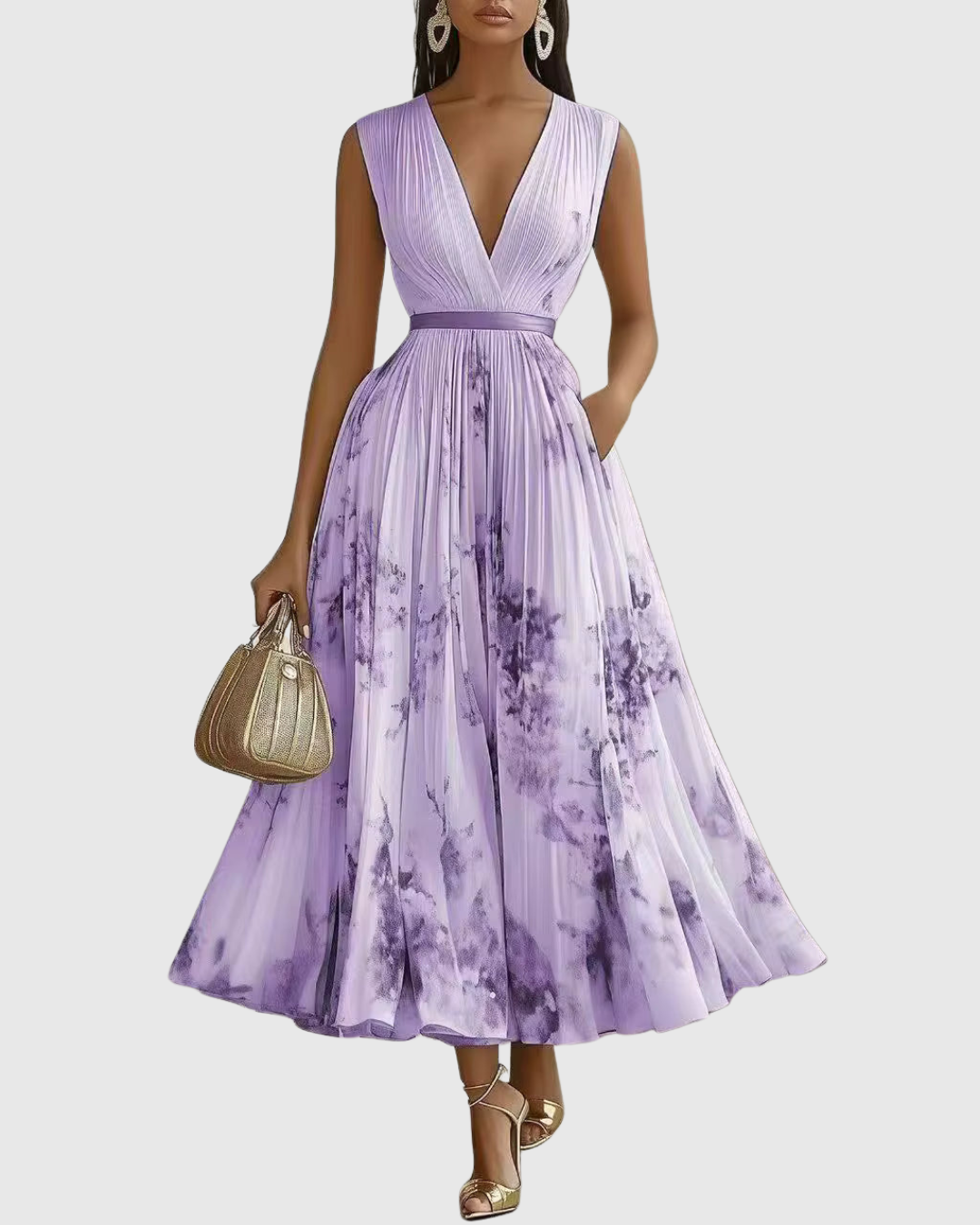 Rowella Women’s Maxi Dress with Pleated Design and Ribbon-Tie Waist 9