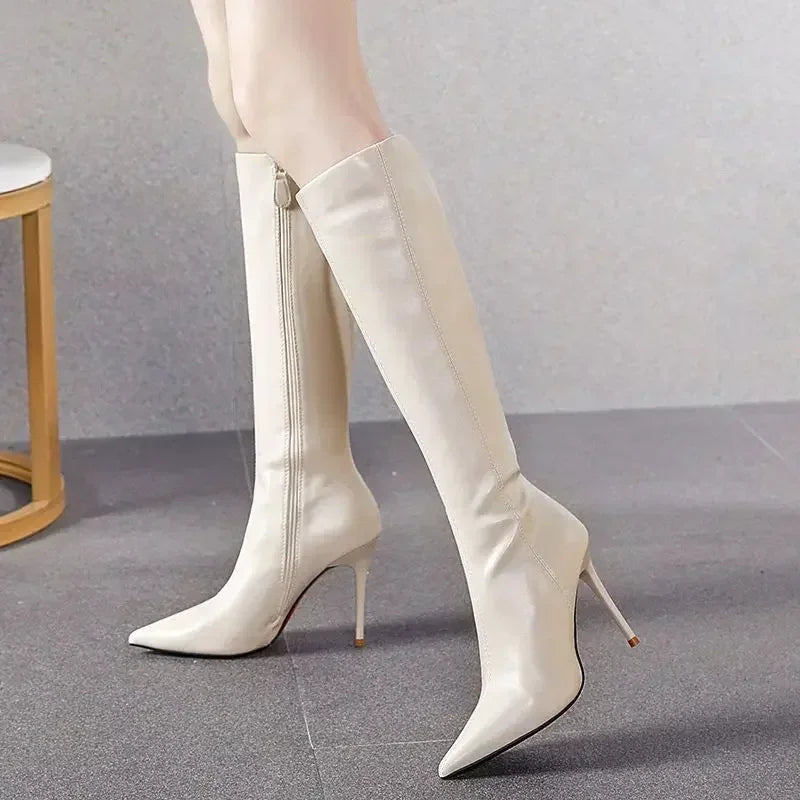 Sable Women’s Knee-High Boots featuring a sleek pointed toe and elegant stiletto heel, perfect for stylish outfits and formal occasions. 1