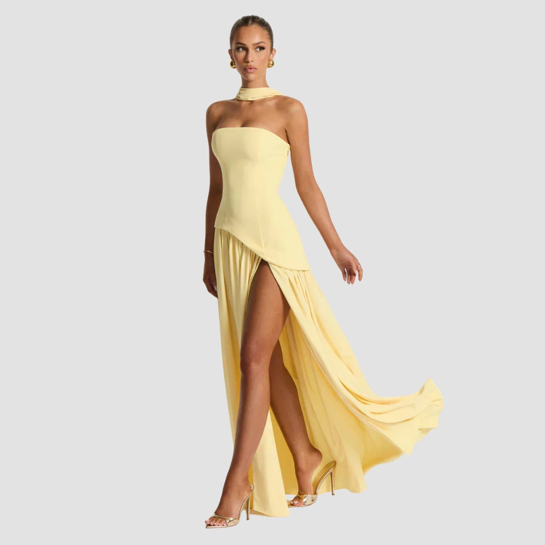 Sable Women's Maxi Dress with Asymmetrical Skirt and Strapless Design 1