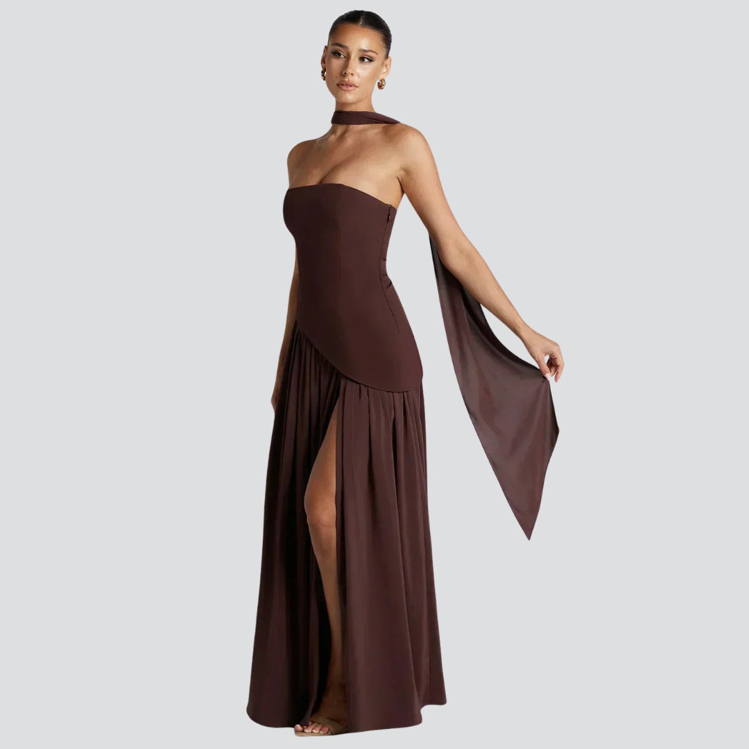 Sable Women's Maxi Dress with Asymmetrical Skirt and Strapless Design 6