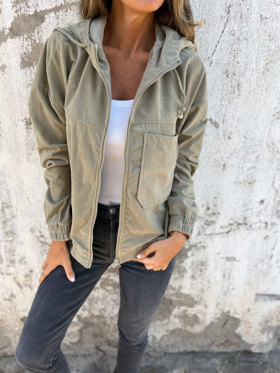 Sable Women's Quilted Jacket | Hooded Oversized Corduroy Zip-Up 1