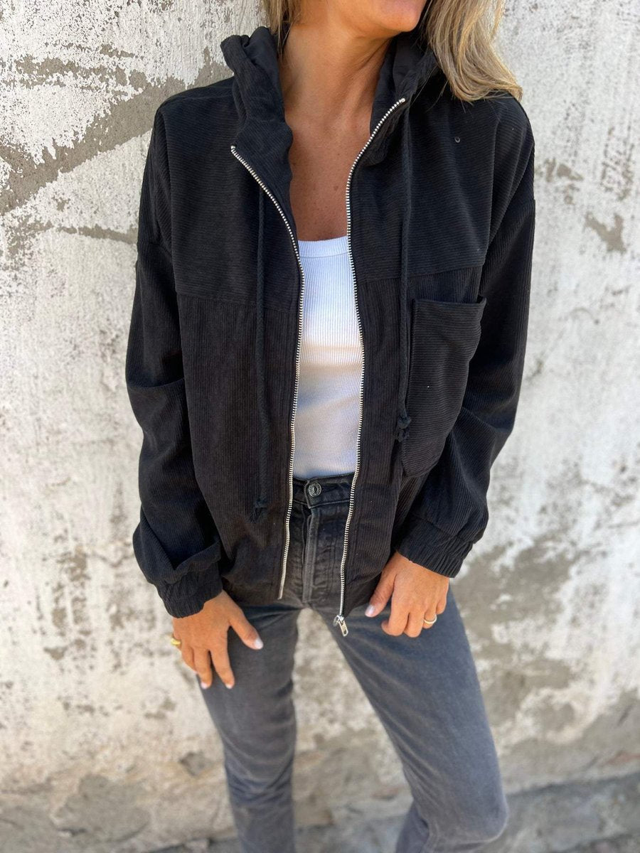 Sable Women's Quilted Jacket | Hooded Oversized Corduroy Zip-Up 3