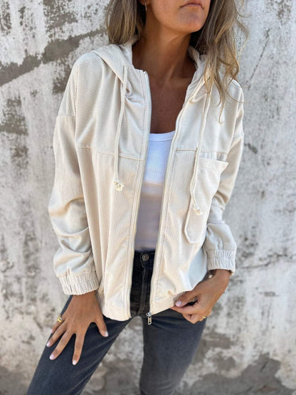 Sable Women's Quilted Jacket | Hooded Oversized Corduroy Zip-Up 4