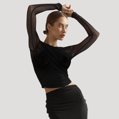 Sable Women’s Top with Long Sleeves and Sheer Wrap Design 1
