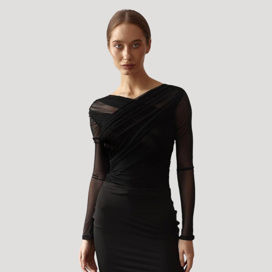 Sable Women’s Top with Long Sleeves and Sheer Wrap Design 2