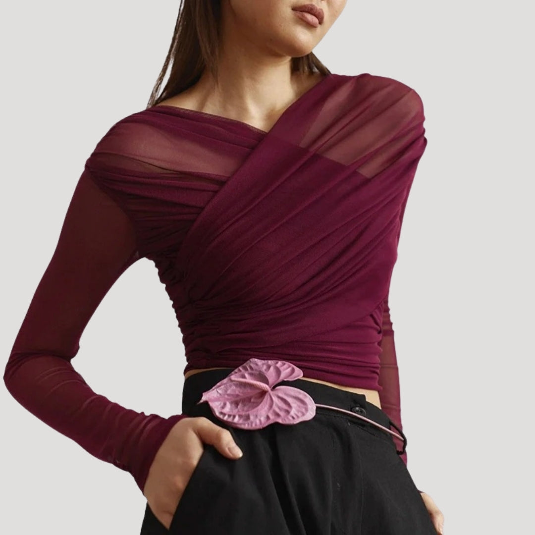Sable Women’s Top with Long Sleeves and Sheer Wrap Design 3
