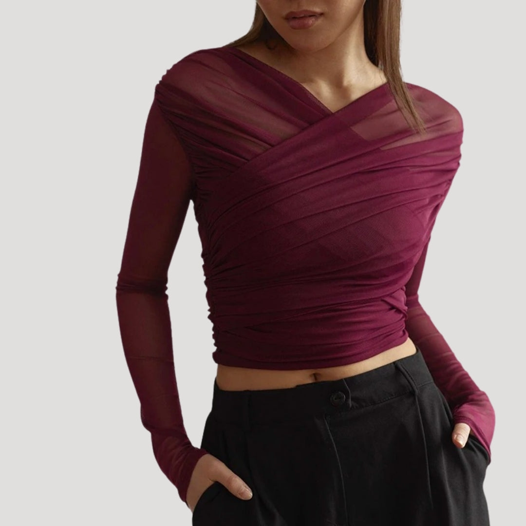 Sable Women’s Top with Long Sleeves and Sheer Wrap Design 4