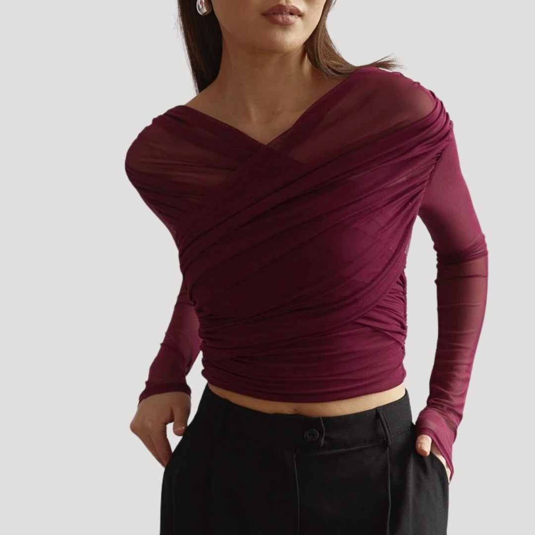Sable Women’s Top with Long Sleeves and Sheer Wrap Design 5