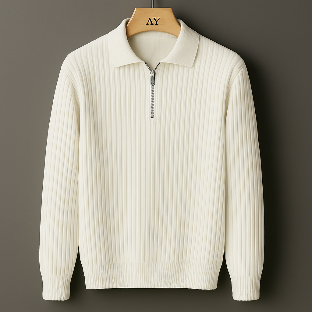 Savoni Men's Quarter-Zip Sweater with Ribbed Texture and Sleek Collar 1