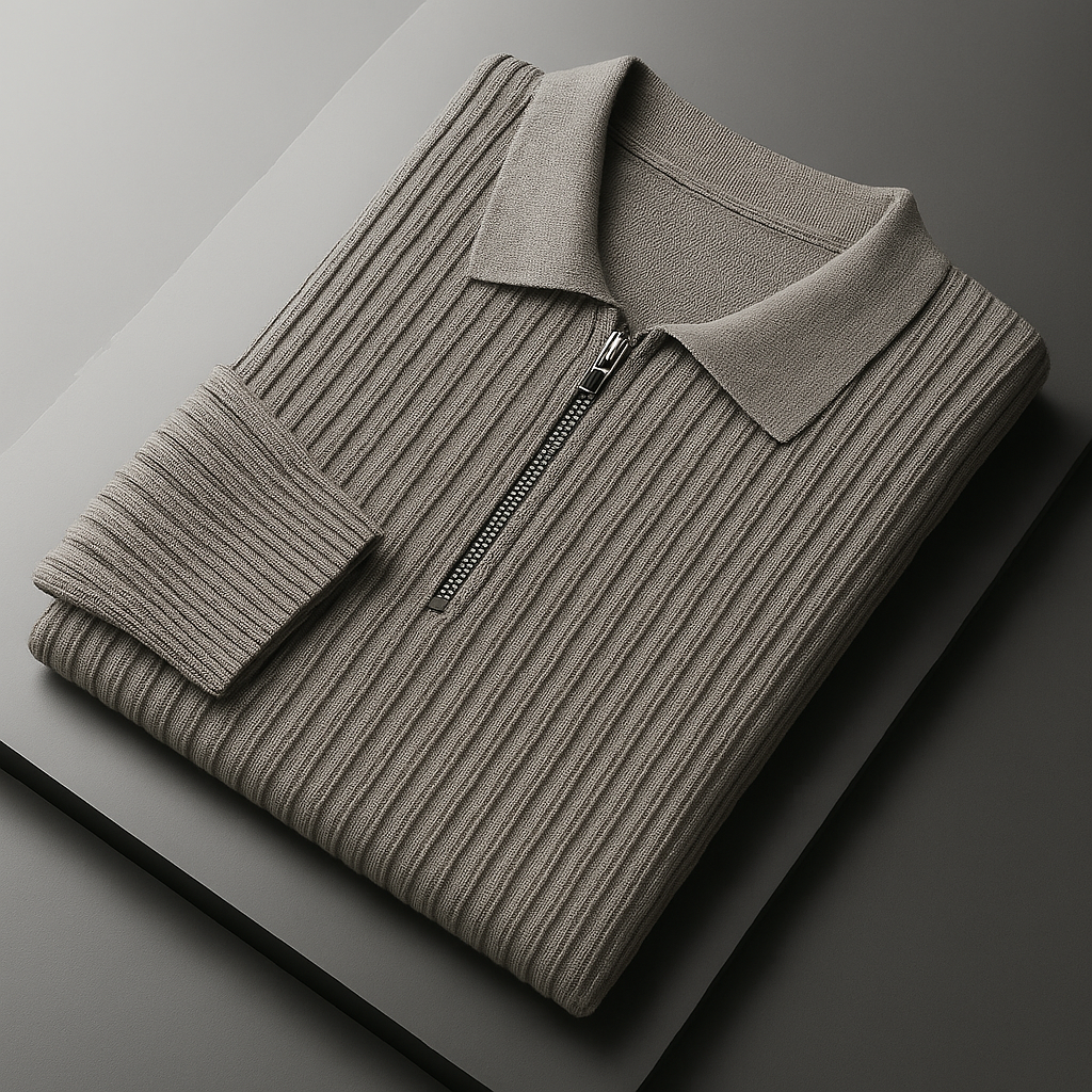 Savoni Men's Quarter-Zip Sweater with Ribbed Texture and Sleek Collar 2
