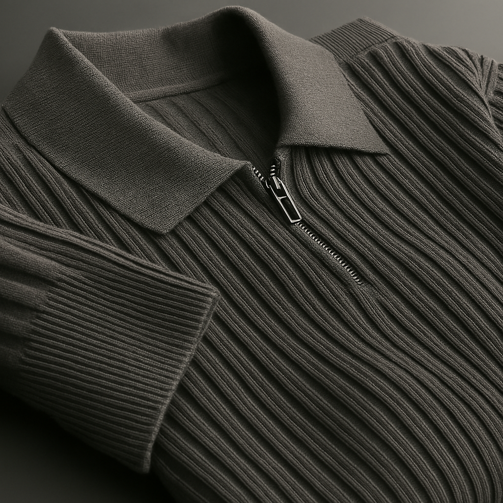 Savoni Men's Quarter-Zip Sweater with Ribbed Texture and Sleek Collar 3
