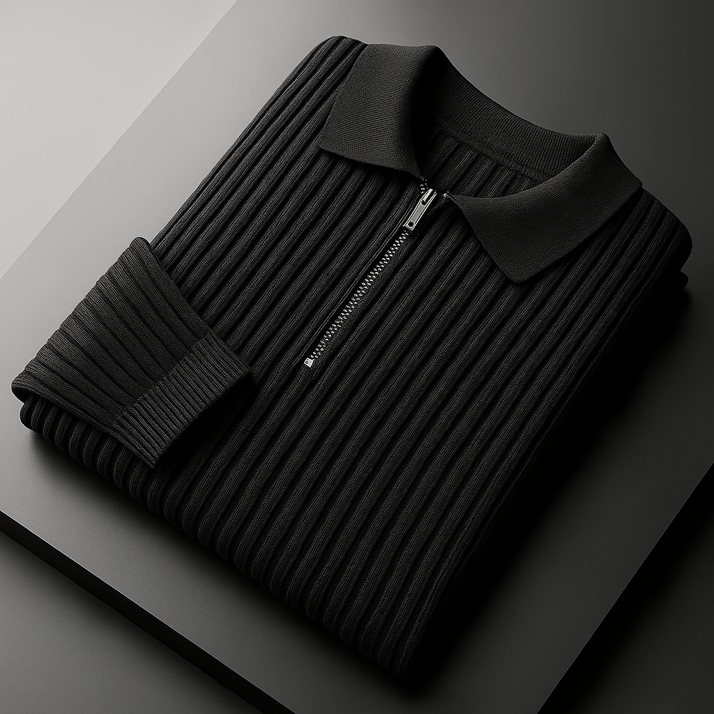 Savoni Men's Quarter-Zip Sweater with Ribbed Texture and Sleek Collar 5