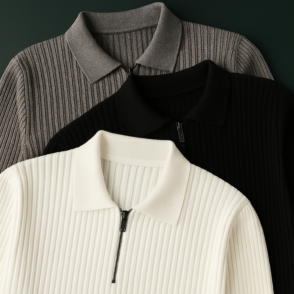 Savoni Men's Quarter-Zip Sweater with Ribbed Texture and Sleek Collar 7