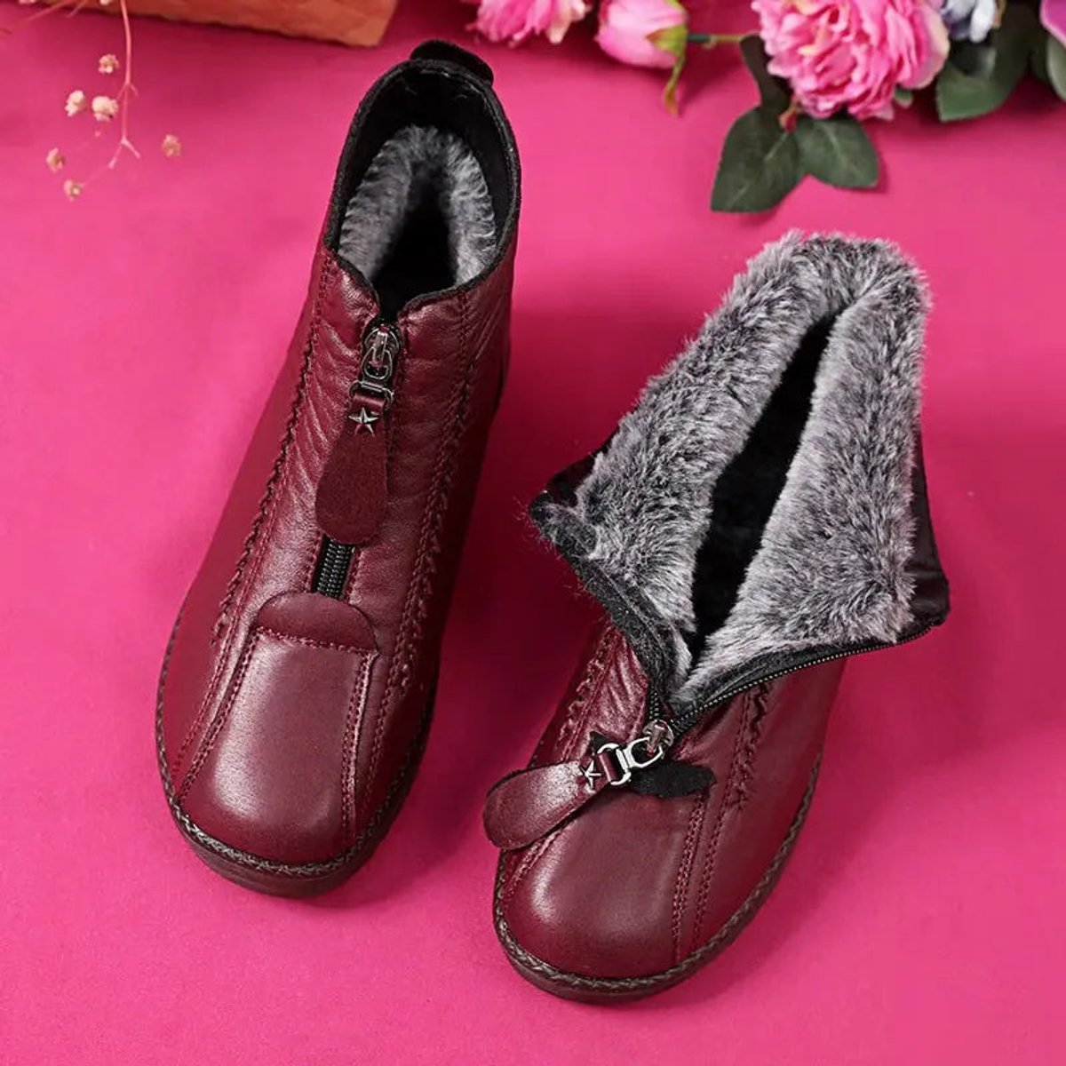 Scarlet Women's Ankle Boots | Leather, Fleece-Lined, Slip-Resistant Booties 1