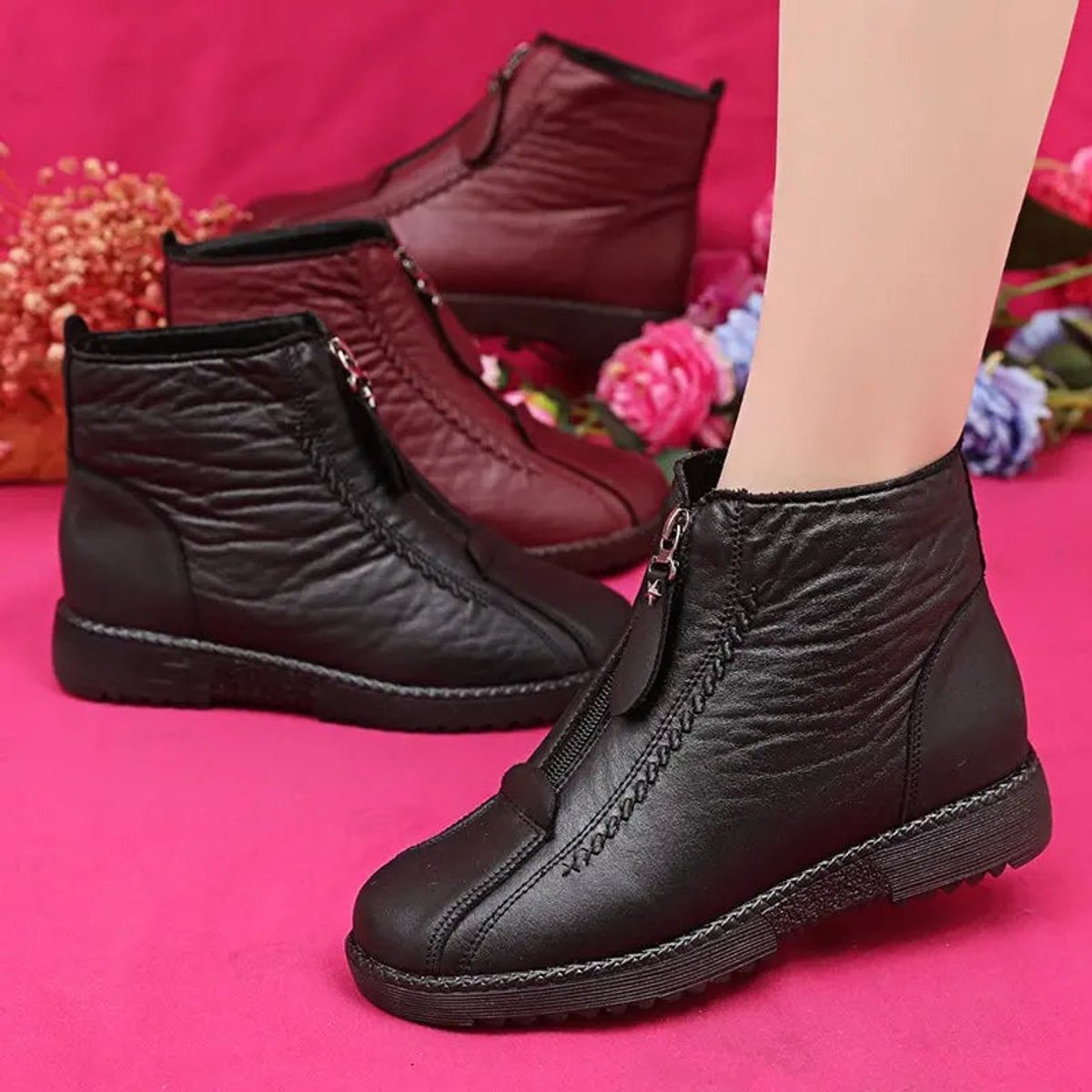 Scarlet Women's Ankle Boots | Leather, Fleece-Lined, Slip-Resistant Booties 2