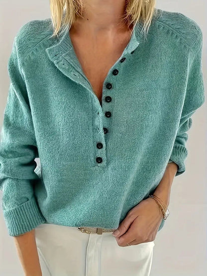 Scarlett Women's Knit Sweater | Half-Button V-Neck Long Sleeve 0