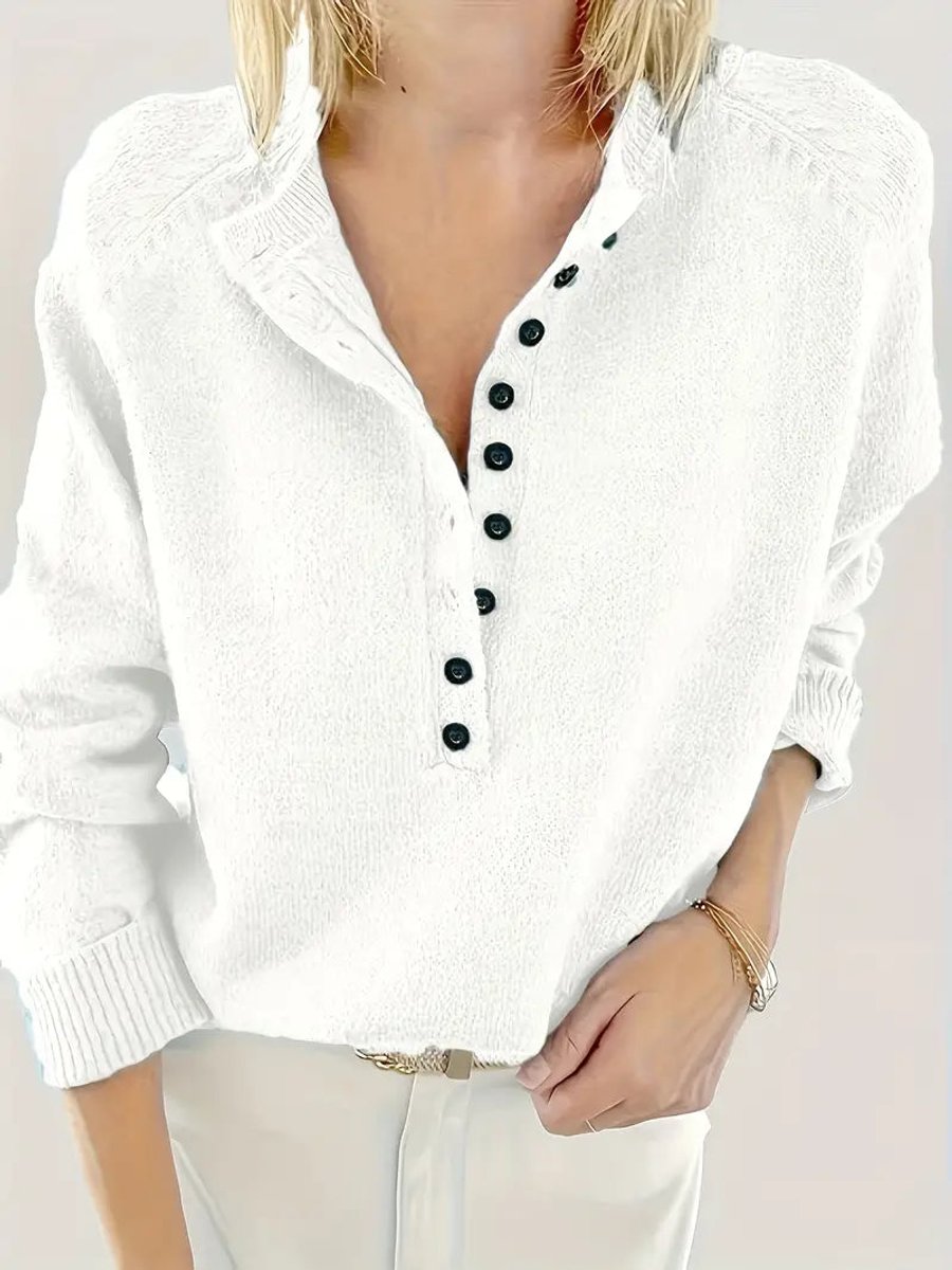 Scarlett Women's Knit Sweater | Half-Button V-Neck Long Sleeve 6