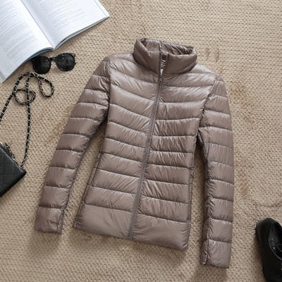 Sela Women's Puffer Jacket | Quilted, Glossy Finish, Short Zip-Up Coat 10