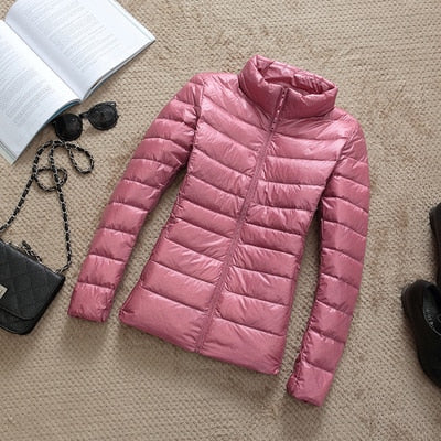 Sela Women's Puffer Jacket | Quilted, Glossy Finish, Short Zip-Up Coat 13