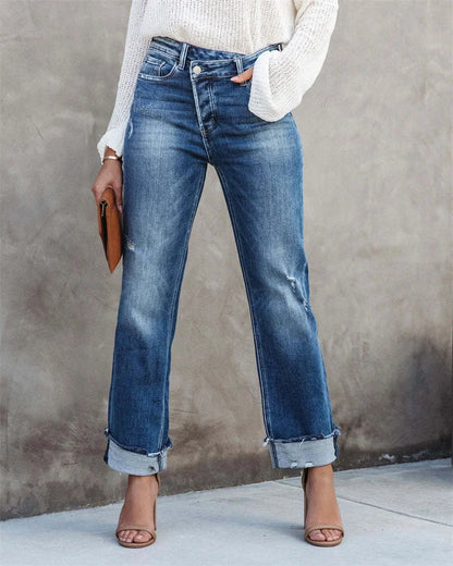 Sela Women's Straight High Waist Jeans | Soft Stretch Fabric, Timeless Style 0