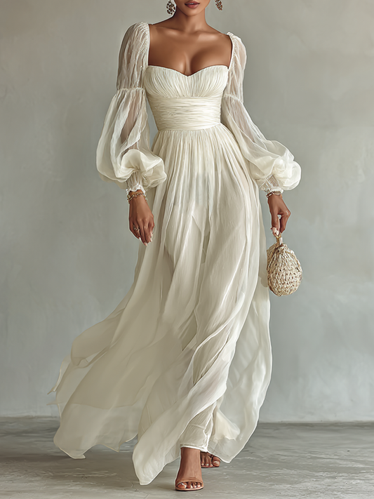 Serene Women’s Maxi Dress with Square Neck and Waist-Cinching Design 0