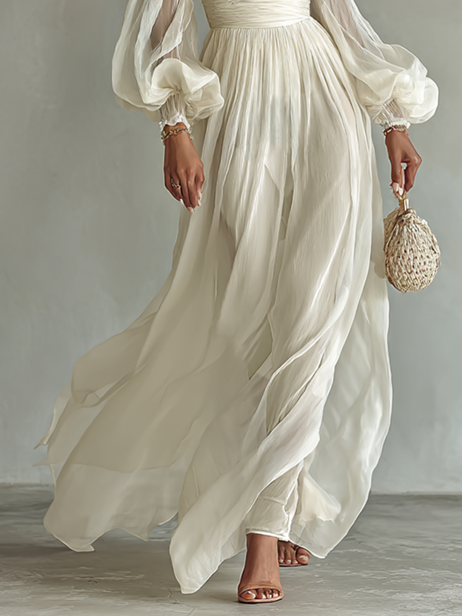 Serene Women’s Maxi Dress with Square Neck and Waist-Cinching Design 2