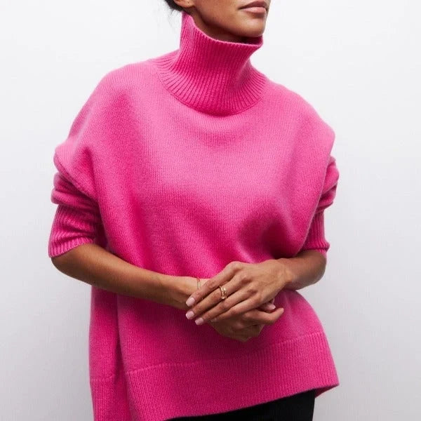 Serene Women’s Oversized Sweater featuring a stylish turtleneck collar and ribbed details, perfect for cozy and fashionable layering in cool weather. 3