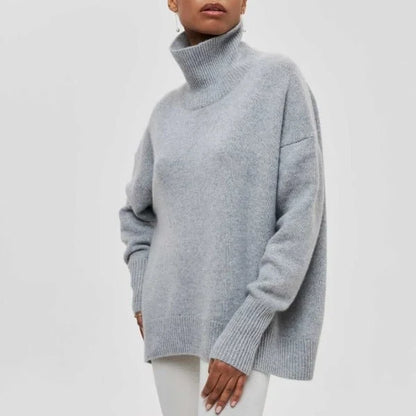 Serene Women’s Oversized Sweater featuring a stylish turtleneck collar and ribbed details, perfect for cozy and fashionable layering in cool weather. 5