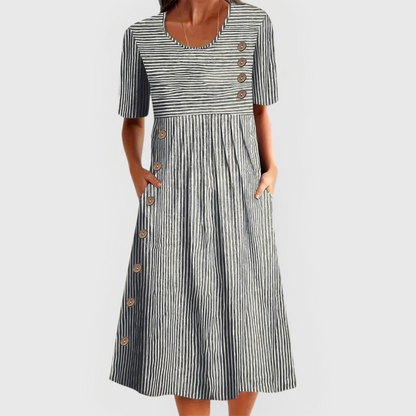 Sienna Women’s A-line Midi Dress with Striped Pattern and Relaxed Fit 1
