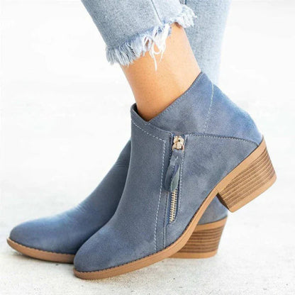 Sienna Women's Black Ankle Boots | Low-Heel Suede Side-Zip Booties 1