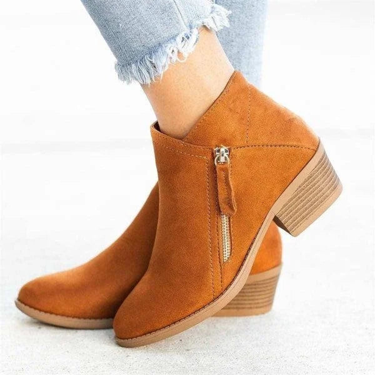 Sienna Women's Black Ankle Boots | Low-Heel Suede Side-Zip Booties 4