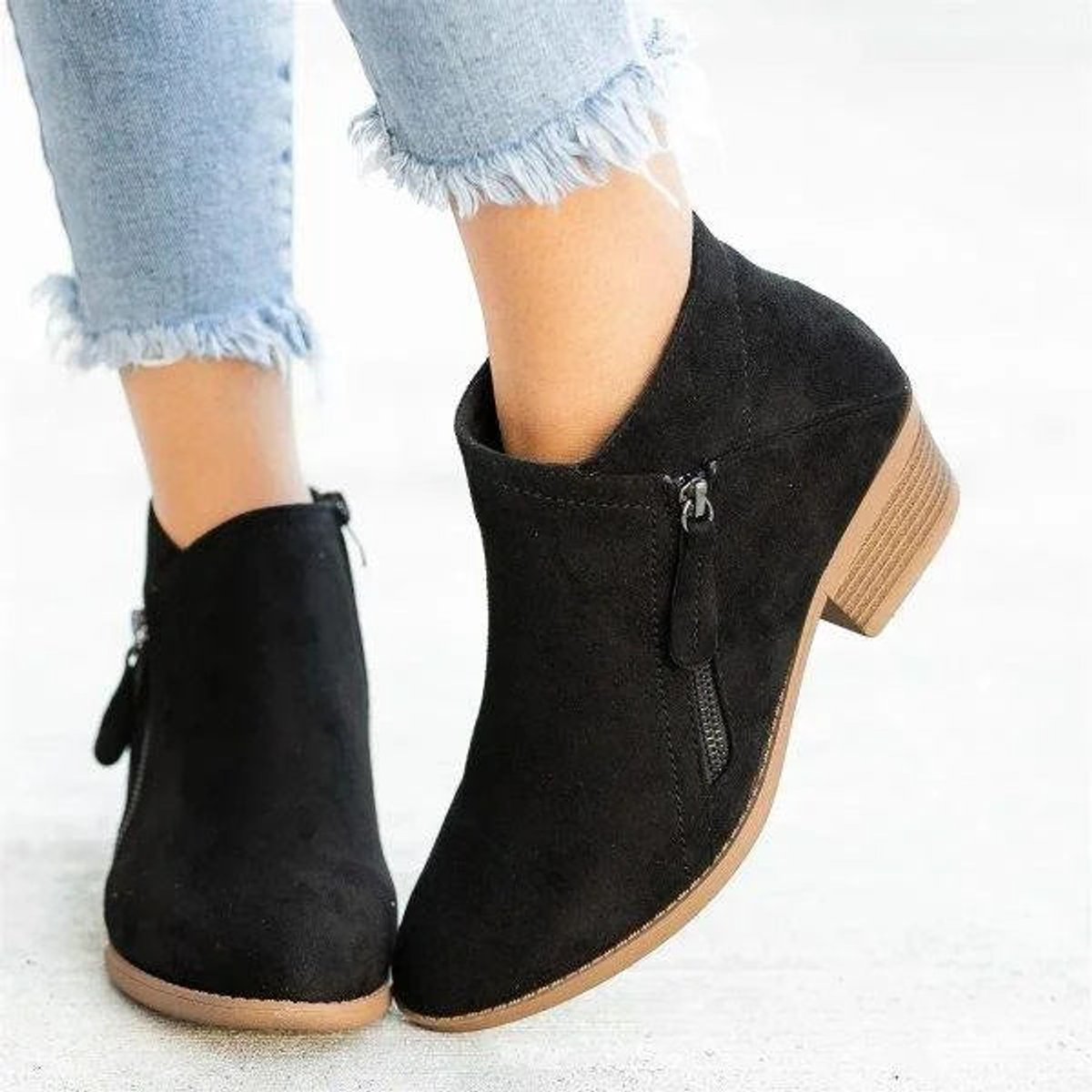Sienna Women's Black Ankle Boots | Low-Heel Suede Side-Zip Booties 5