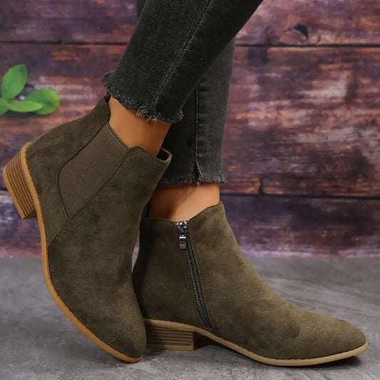 Sierra Women’s Ankle Boots featuring a stylish side zip and comfortable low block heel, perfect for casual outings and versatile fashion. 0