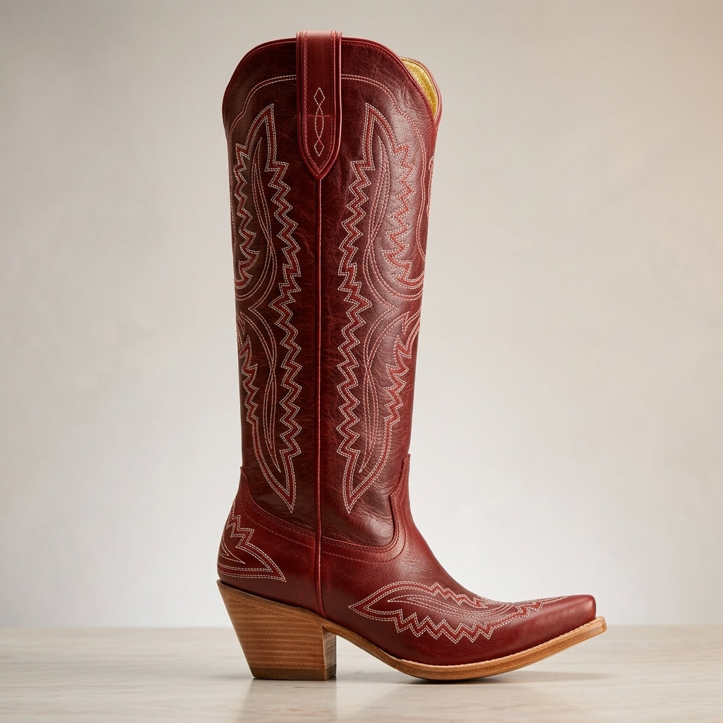 Sierra Women's Cowgirl Boots with Knee-High Design and Block Heel 4