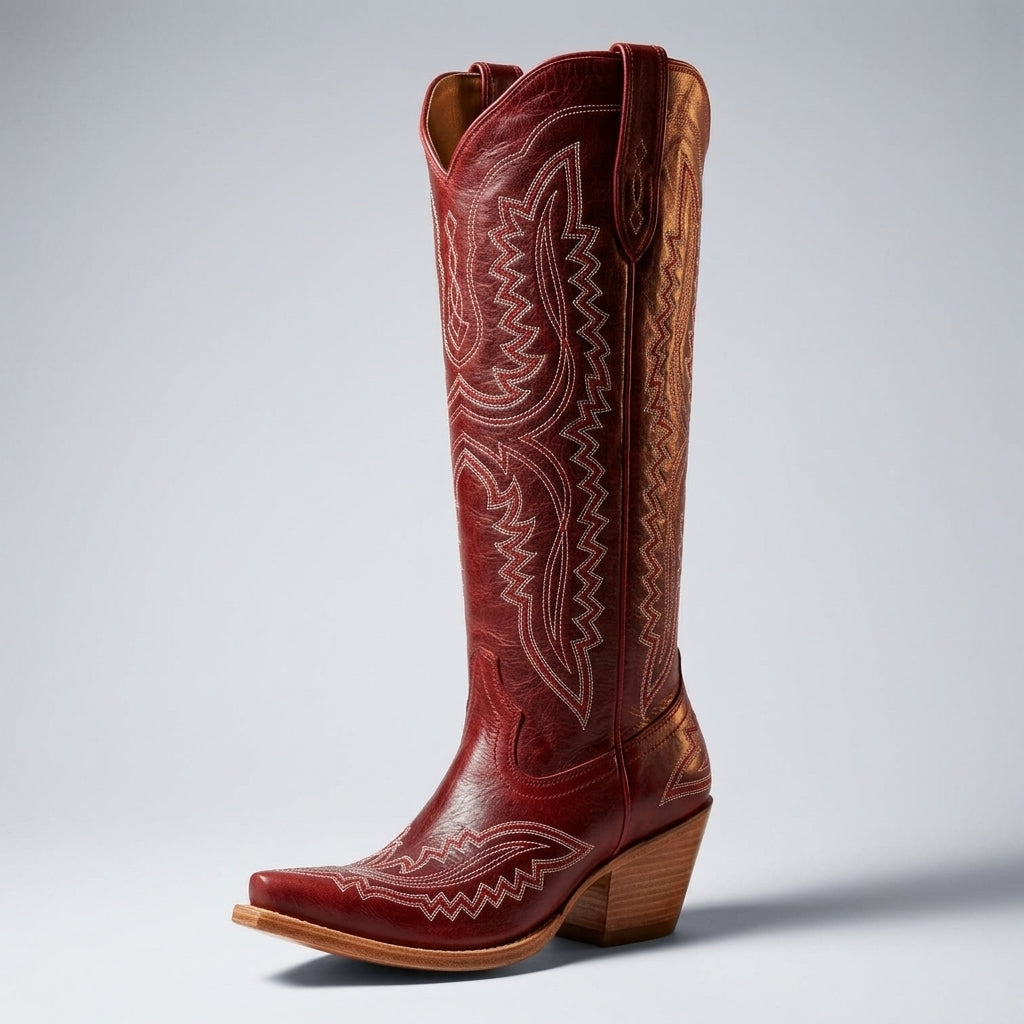 Sierra Women's Cowgirl Boots with Knee-High Design and Block Heel 5