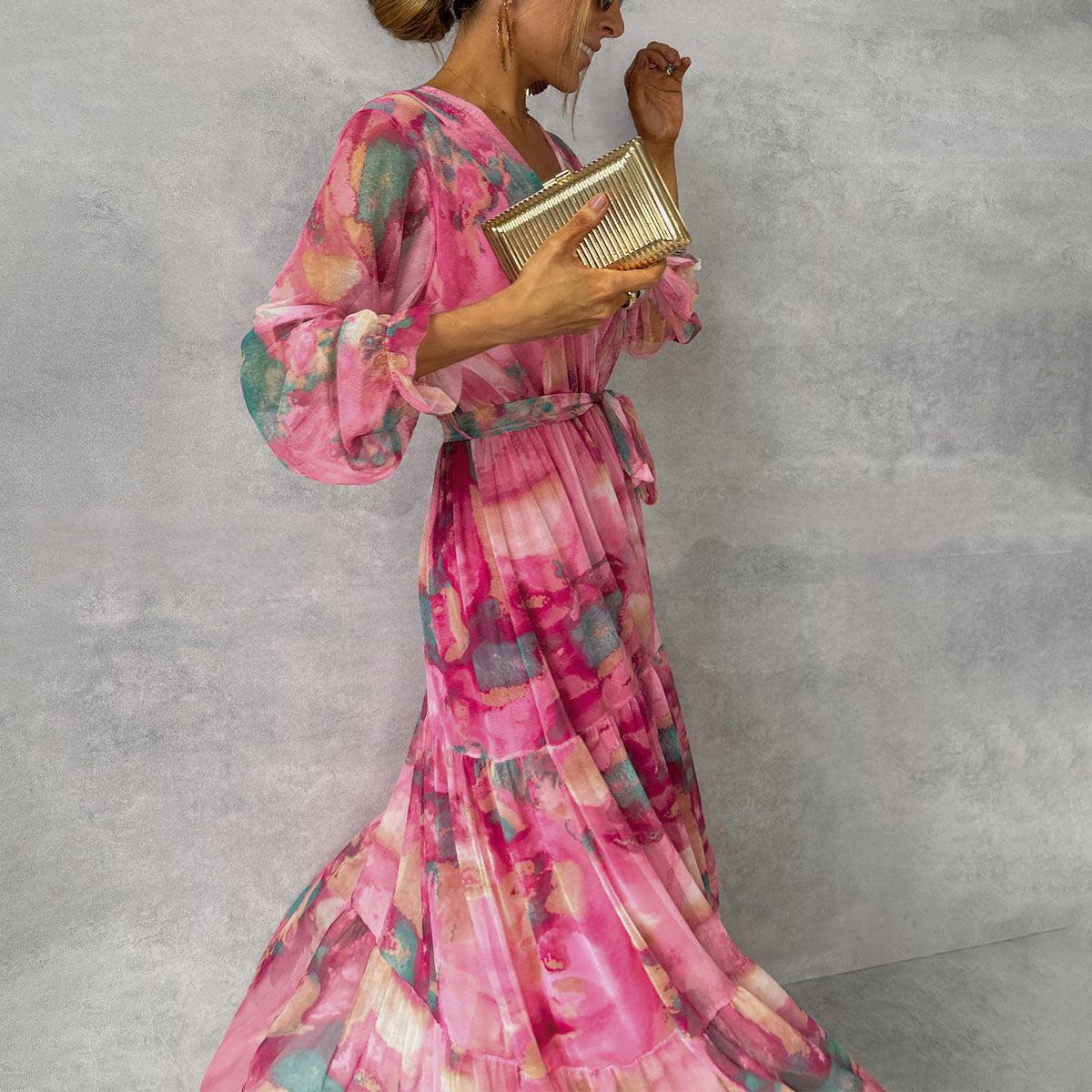 Sierra Women’s Maxi Dress with Floral Pattern and Pleated Design 0