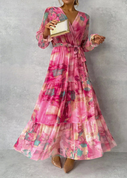 Sierra Women’s Maxi Dress with Floral Pattern and Pleated Design 1