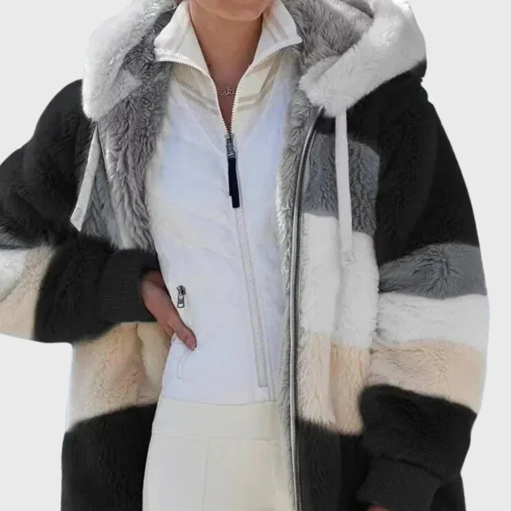 Sofia Women's Puffer Jacket featuring a stylish multicolor design and a cozy faux-fur hood, perfect for winter fashion and warmth. 5