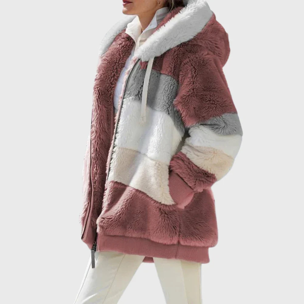 Sofia Women's Puffer Jacket featuring a stylish multicolor design and a cozy faux-fur hood, perfect for winter fashion and warmth. 6