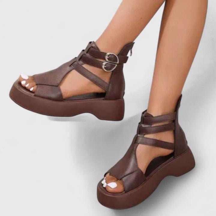 Solea Women’s Platform Sandals with Cross Straps and Adjustable Buckles 1