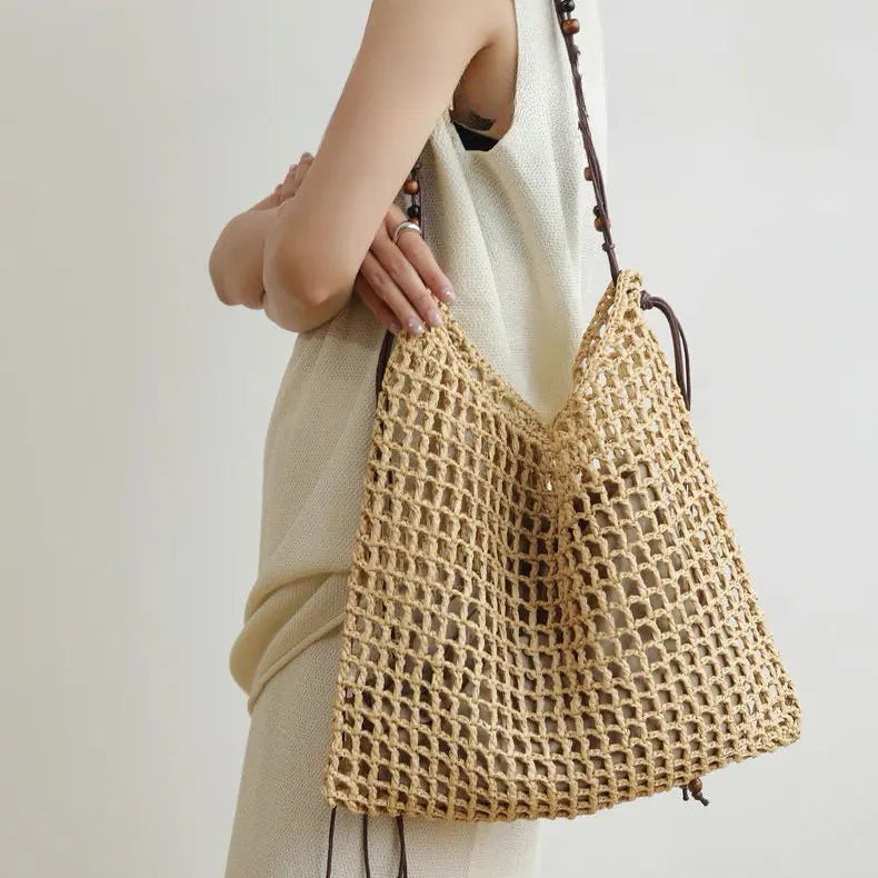 Soleil Women’s Beach Tote Bag with Handwoven Straw and Spacious Interior 0