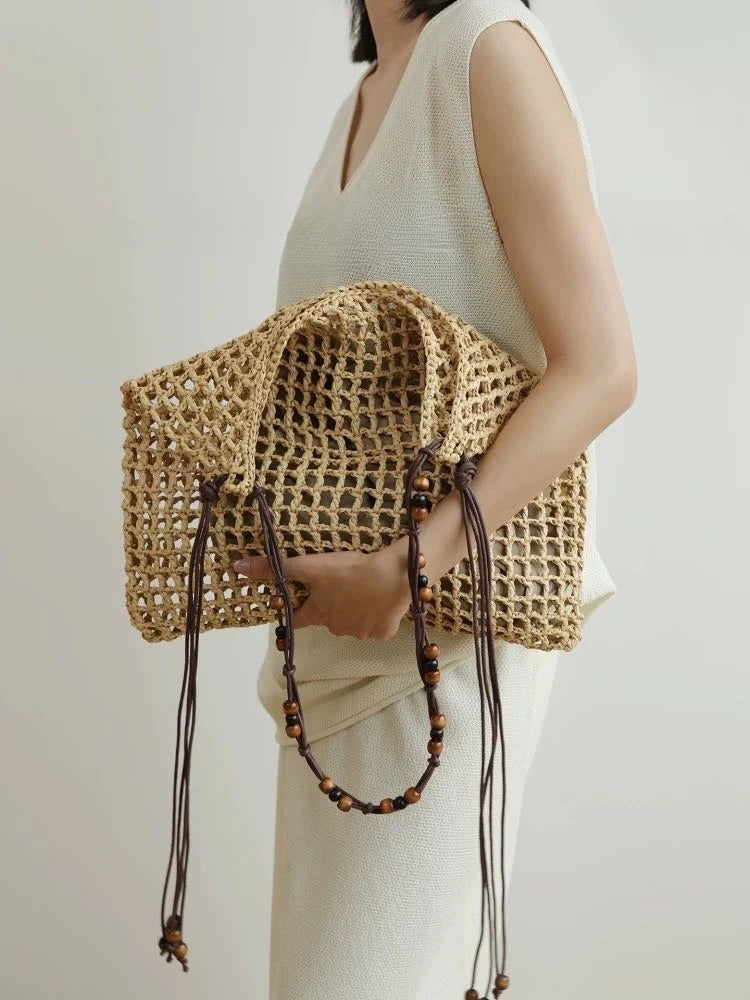 Soleil Women’s Beach Tote Bag with Handwoven Straw and Spacious Interior 1