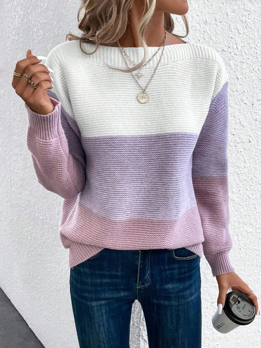 Sophia Women's Crewneck Sweater | Relaxed Fit, Color-Block Knit 7