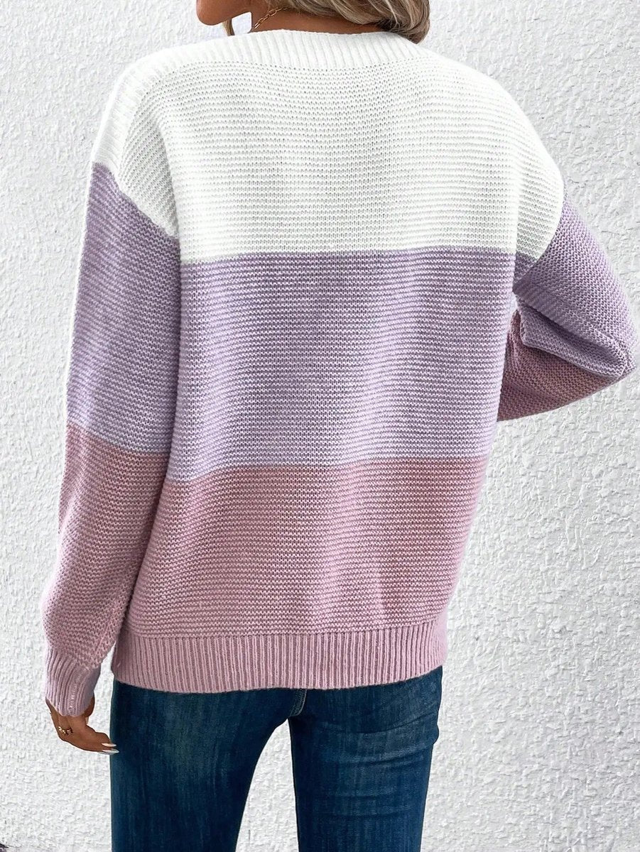 Sophia Women's Crewneck Sweater | Relaxed Fit, Color-Block Knit 8