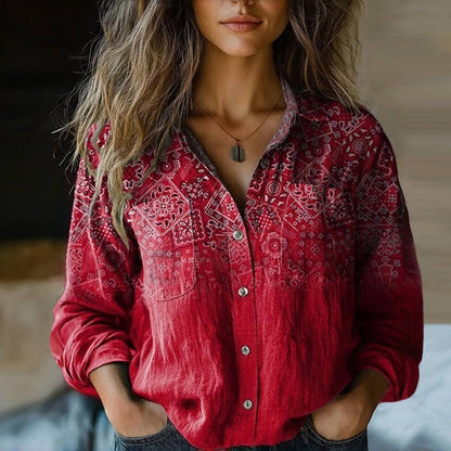 Sophie Women’s Blouse with Boho Paisley Pattern and Button Placket 0